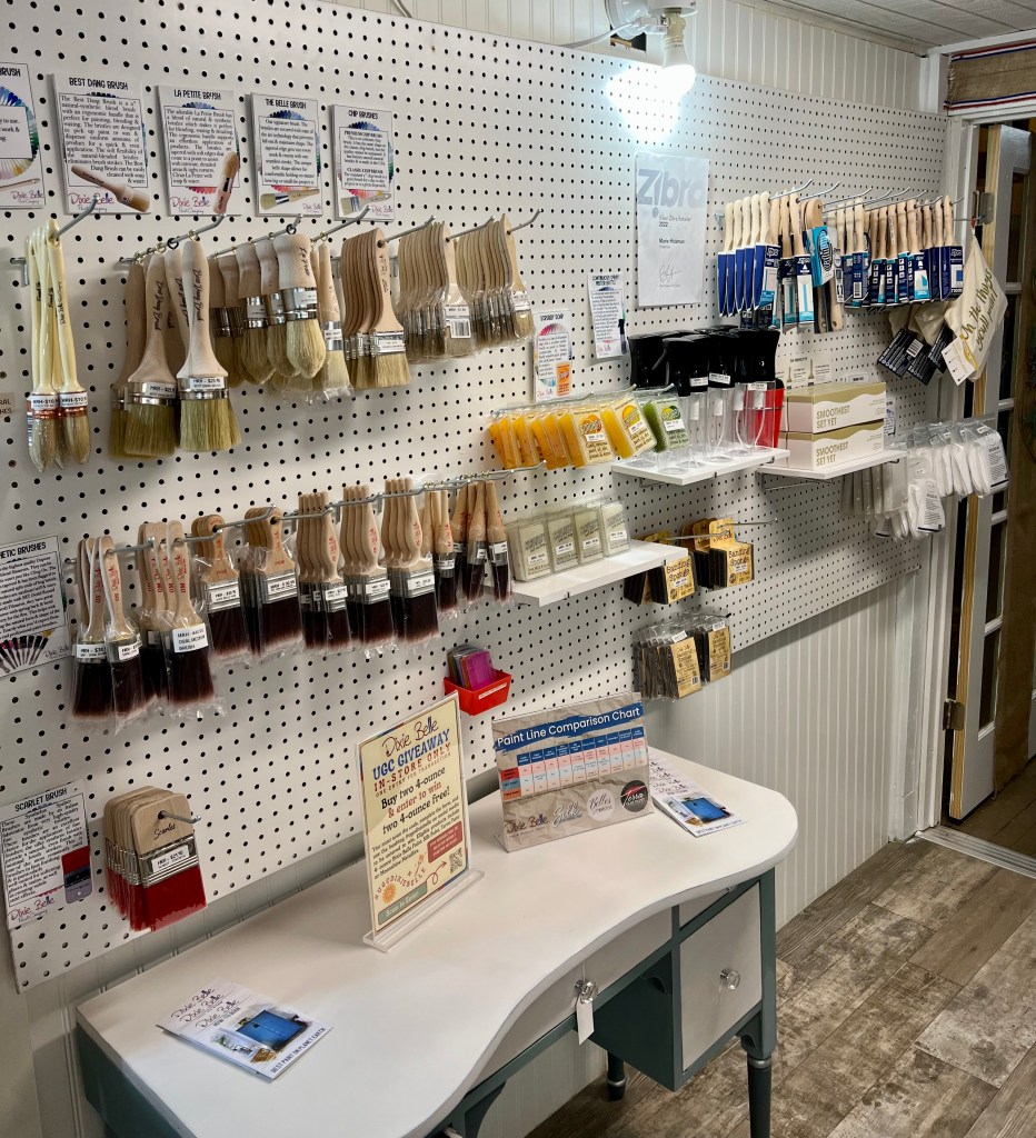 Our selection of Dixie Belle and Zebra brushes, Scrubby Soaps, spray mister bottles and sanding sponges.